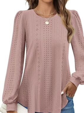 Women's Eyelet Long Sleeve Blouse - Dusty Pink